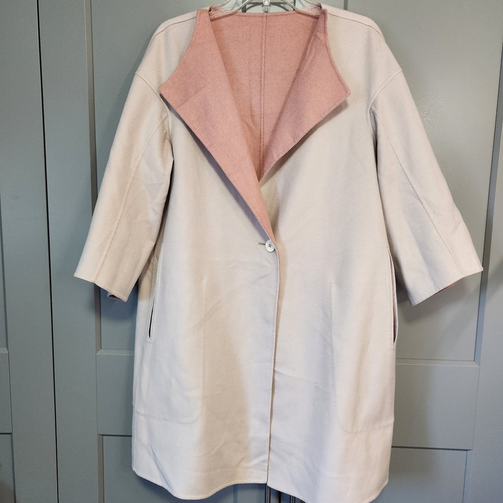 Jil Sander Women's Reversible Pink Off-White 100% Cashmere Coat Jacket 34 Italy - Picture 3 of 7